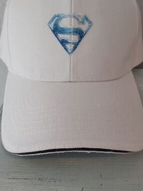 White Baseball Cap with Watercolor Superman S Shield